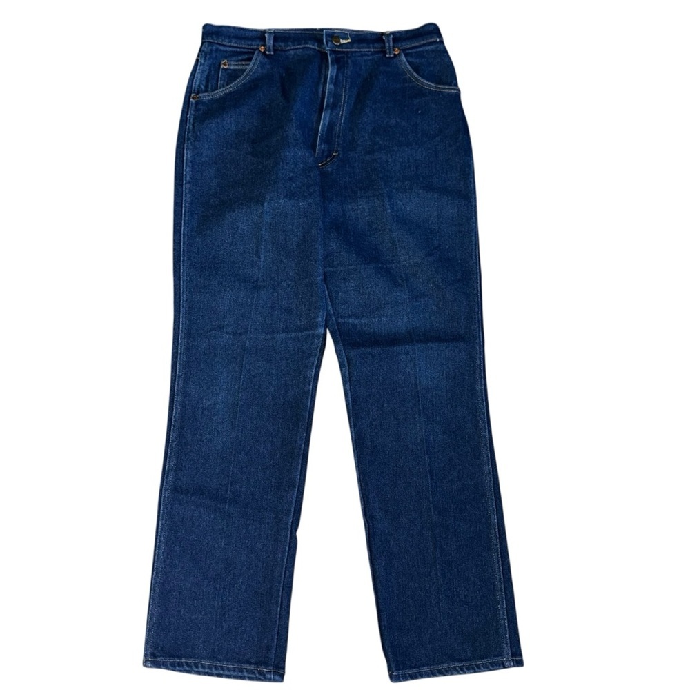 Vintage Lee USA Womens 18 Med High Rise Straight Leg Jeans Dark Wash Union Made